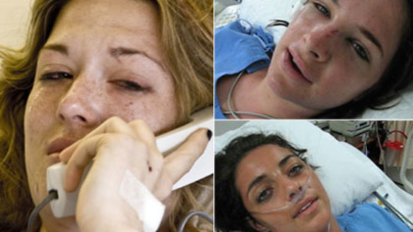 Lucky to be alive ... Katie Pritchard (left), Chloe Bucknell (top) and Vanessa Kelly.