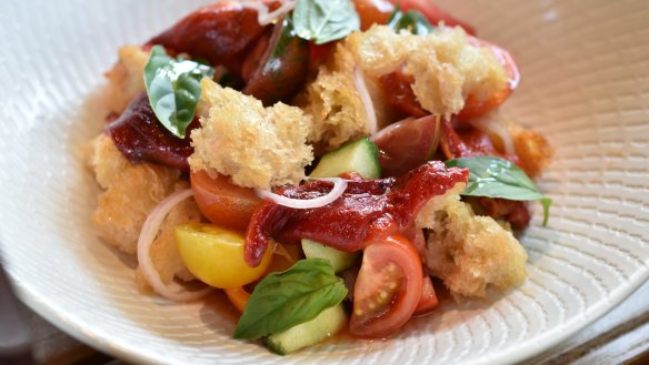 Say hello to supper: Tomatoes, basil and bread make a great panzanella.