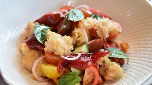 Say hello to supper: Tomatoes, basil and bread make a great panzanella.