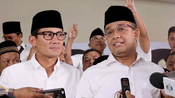 Jakarta's next governor Anies Baswedan (right) and vice governor Sandiaga Uno. 