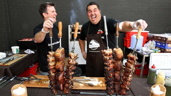 Best of both worlds: Chefs Balu Gimeneg and Jose Santos barbecue Brazilian style with the finest Australian-grown meat.