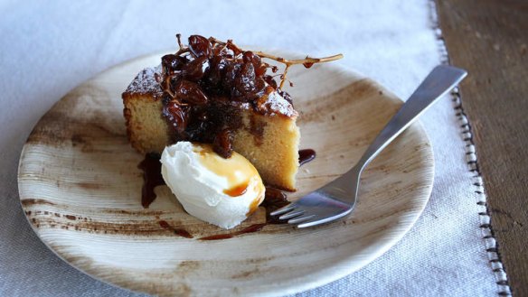 Treacly delight: Sticky sherry cake with muscatels.