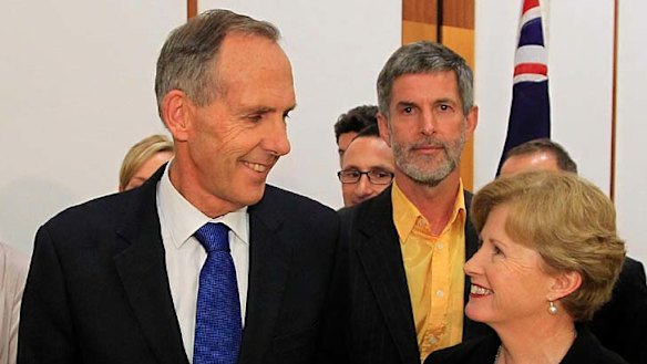 New regime ... former Greens leader Bob Brown, left, with new leader Christine Milne.