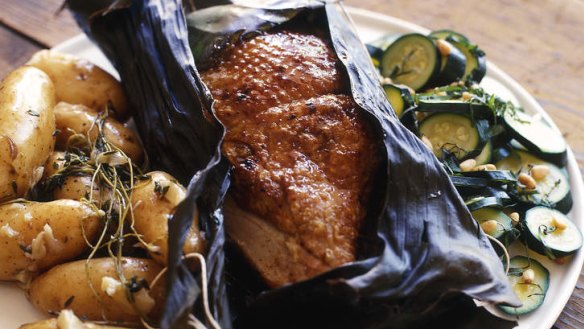 Baked turkey breast with preserved lemon and chestnuts