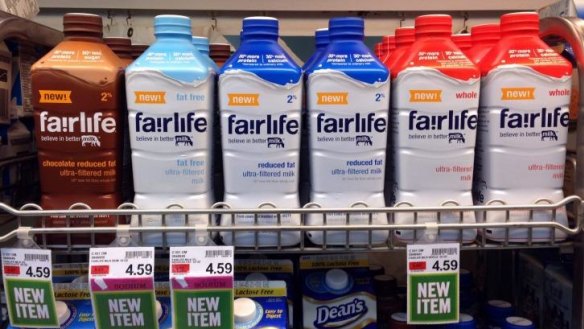 Fairlife milk products appear on display in the dairy section of an Indianapolis grocery store. 