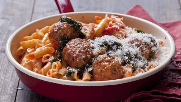 Veal and pork meatballs with tomato and oregano sugo.