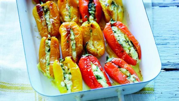 The good oil: capsicums stuffed with egg and feta.