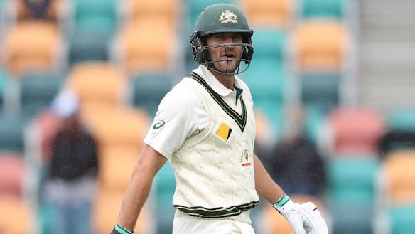 Joe Burns leaves Bellerive Oval following his dismissal on day three.