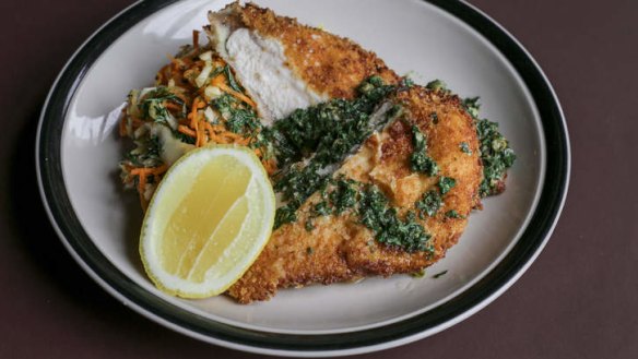 Counter meal: chicken schnitzel at Marquis of Lorne.