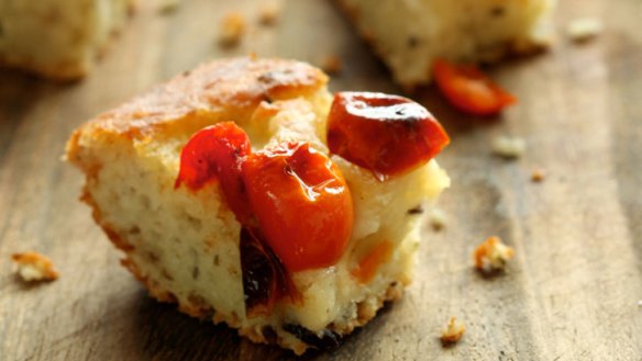 Potato Focaccia with Tomatoes and Olives.