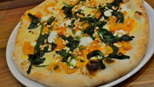 Roasted pumpkin pizza with goat's cheese.