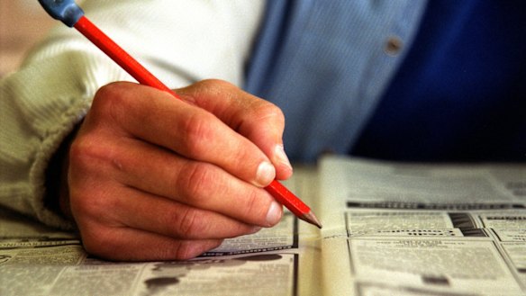 UNEMPLOYMENT . AFR . 980309 . PIC BY VIRGINIA STAR . Saved In News . 980310 . Generic Employment . CES . Employment National . Jobs . Working . Blue Collar Worker . ***afrphotos.com*** searching job ads career