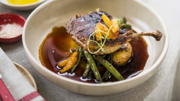 Go-to dish: Duck a l'orange, with green beans and potatoes.