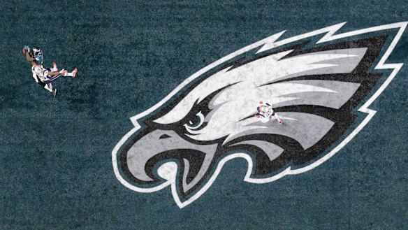 Philadelphia Eagles wide receiver Alshon Jeffery catches a touchdown pass in front of New England Patriots cornerback Eric Rowe during the first half of the NFL Super Bowl 52 in February.