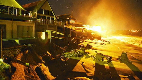 Houses at Collaroy in the early hours of Tuesday morning. 