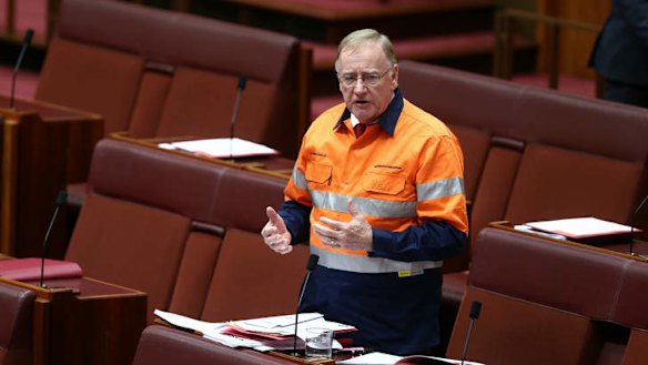 Liberal Senator Ian Macdonald speaks on the mining tax repeal. Photo: Alex Ellinghausen