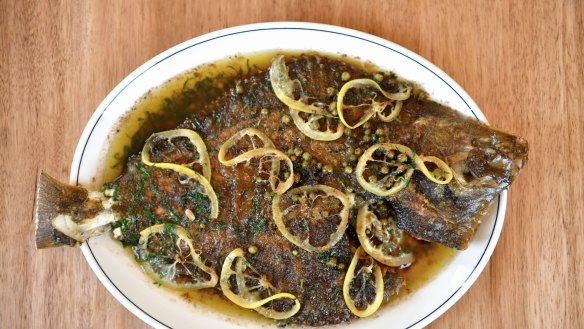 Whole Flounder in caper butter at Union House