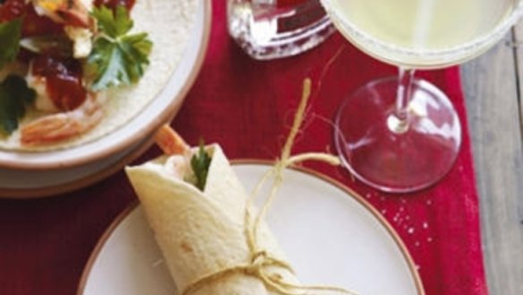 Tortilla wraps with prawn, avocado and feta