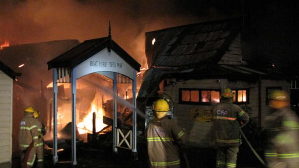 Fireman do battle at Daylesford's Boathouse Cafe.