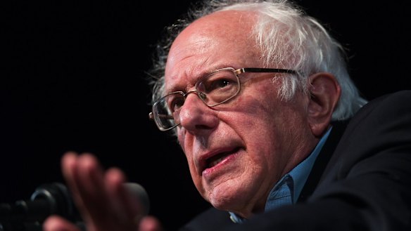 Senator Bernie Sanders speaks to a crowd while campaigning for Democratic presidential candidate Hillary Clinton