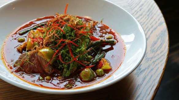Hot plate: Longrain's jungle beef curry with grilled beef, wild ginger, pea eggplants and holy basil.