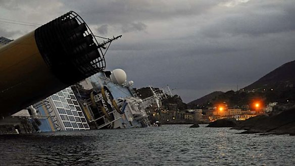 The Costa Concordia lies in the harbour near Giglio.