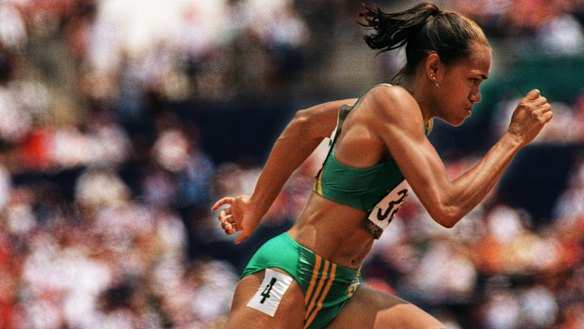 One of Australia's greatest athletics stars, Cathy Freeman running at the Atlanta Olympics.