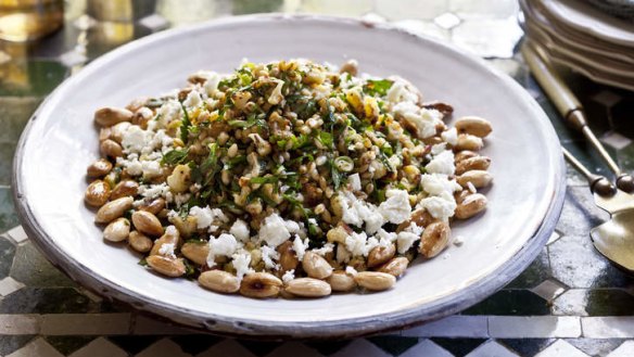 Barley, roasted cauliflower, almond and feta salad.