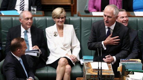 Prime Minister Tony Abbott and Communications Minister Malcolm Turnbull during Question Time on Monday.
