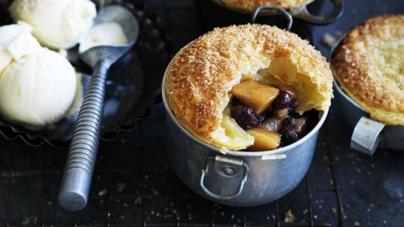 Simple winter dessert: Individual apple and cranberry pot pies.
