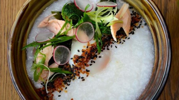 Smoked trout congee.