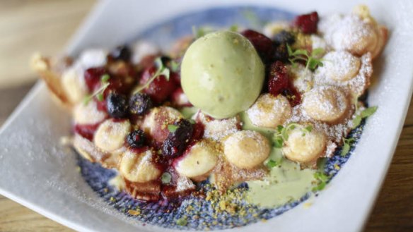 Knockout breakfast: Hong Kong egg waffles with green tea ice-cream.