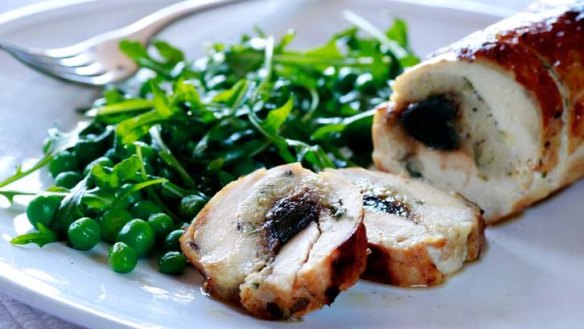 Black garlic stuffed chicken roll.