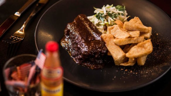 Sweet and smoky: St Louis pork rib and chips.