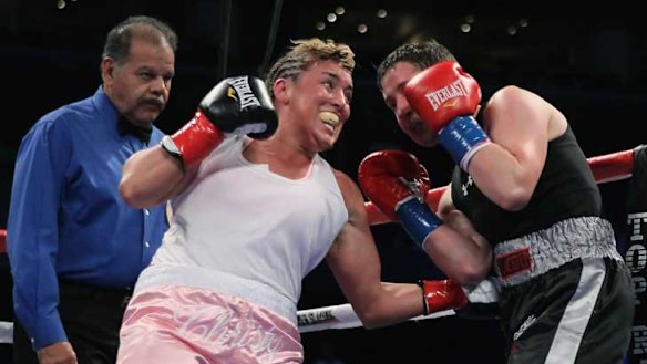 Professional boxer ... Christy Martin connects to the body of Dakota Stone during their welterweight bout at Staples Centre in Los Angeles last year.