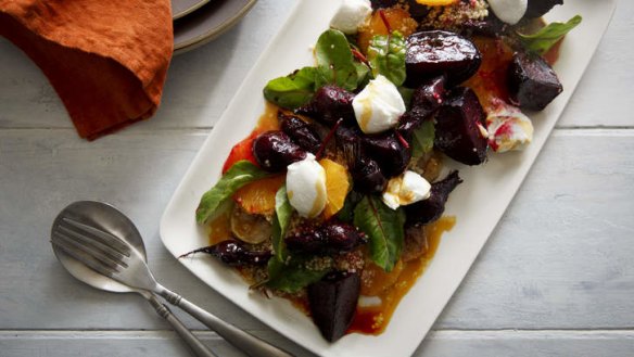 Winter salad of roast beetroot and quinoa.