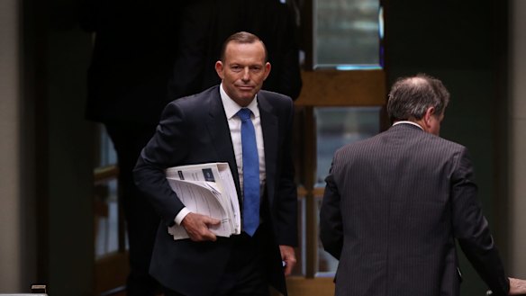 Prime Minister Tony Abbott departs question time  on Monday.