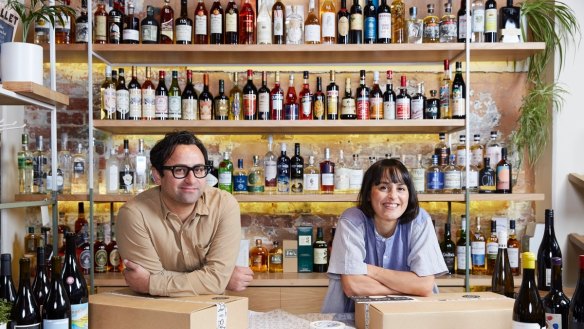 Owners siblings Paul and Jessica Ghaie at independent wine store Blackhearts & Sparrows.