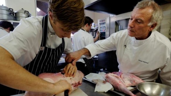 Jacques Reymond on his last shift at the restaurant (with apprentice Cameron Williams). 