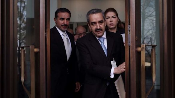 Jordanian ambassador Rima Ahmad Alaadeen R and Arab ambassadors emerge from a meeting with Foreign Minister Julie Bishop. Photo: Andrew Meares