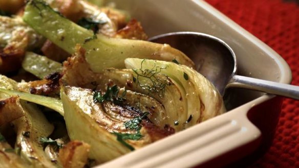 Roast fennel with breadcrumbs, parsley and parmesan.