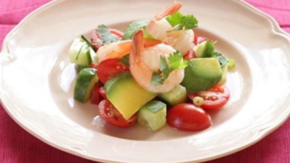 Thai tomato, avocado and prawn salad