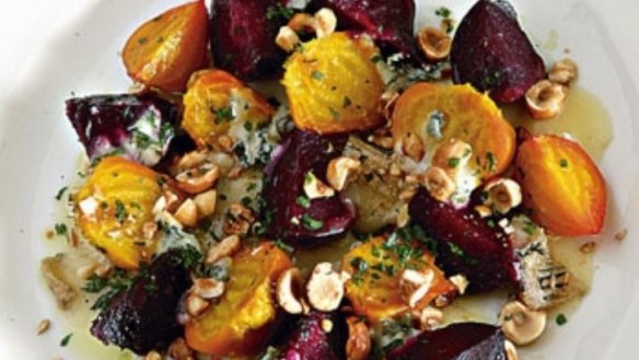 Roast beetroot and hazelnuts with gorgonzola