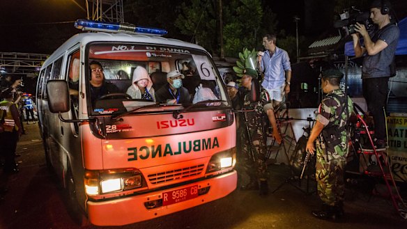 An ambulance carrying a coffin containing the body of one of the eight drug traffickers - including Australians Andrew Chan and Myuran Sukumaran - executed in 2015.