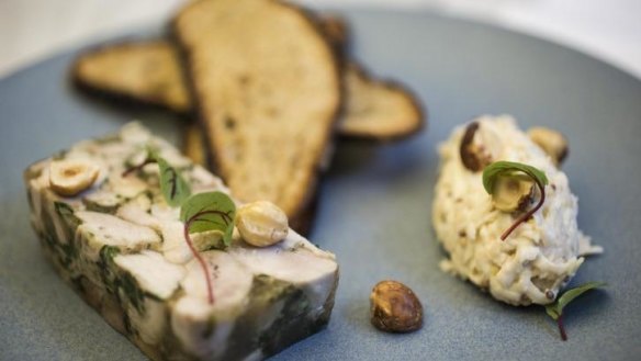 Chicken terrine comes with a tangy celeriac and apple remoulade.