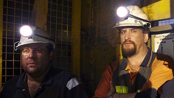 Friendship forged in peril ... Shane Jacobson (left) and Lachy Hulme as Brant Webb and Todd Russell in <em>Beaconsfield</em>.