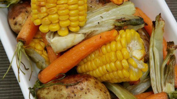 Mixed roast vegetables.