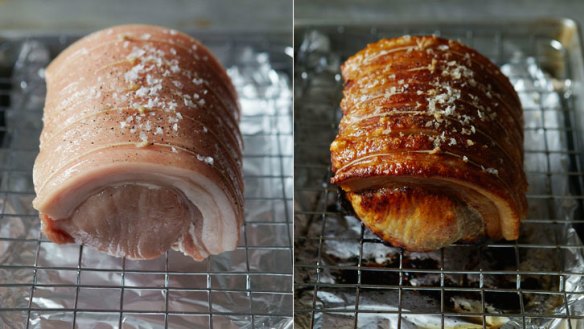 Before and after ... Johnnie Mountain's perfect pork crackling.
