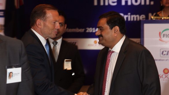 Former prime minister Tony Abbott with mining magnate Gautum Adani.