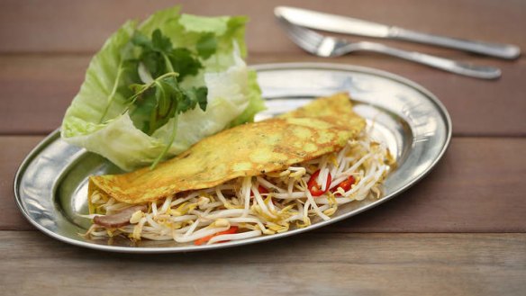 Hot item: Jardin Tan's banh xeo, a crisp pancake with pork and shrimp.